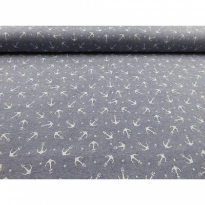 9,50EUR/m Blusenjeans Chambray blau mit Ankern