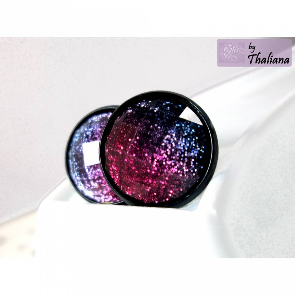 GLITZERNDE dunkle Ohrstecker schwarz lila rubinrot Bild 1