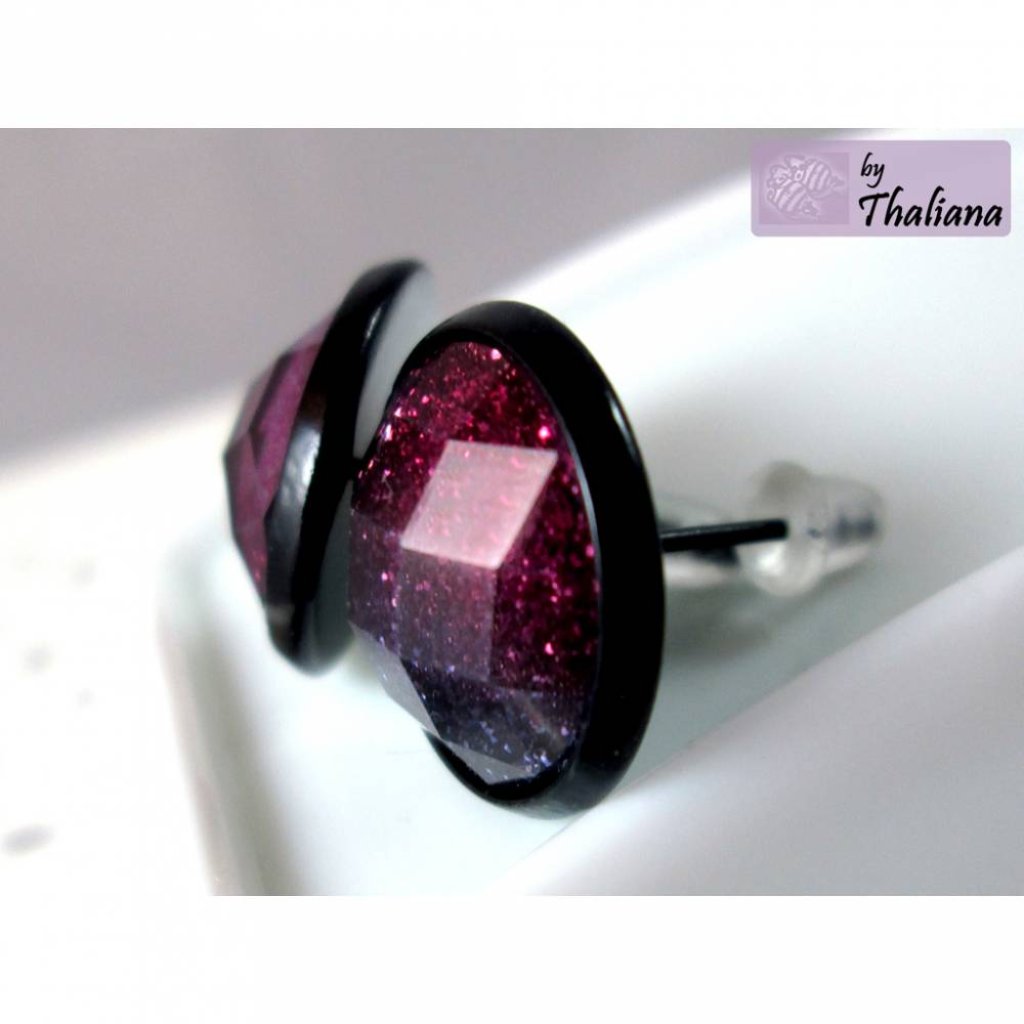 GLITZERNDE dunkle Ohrstecker schwarz lila rubinrot Bild 2