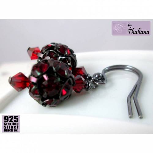 ***Laterne, Laterne** edle Ohrringe schwarz rot Silber geschwärzt