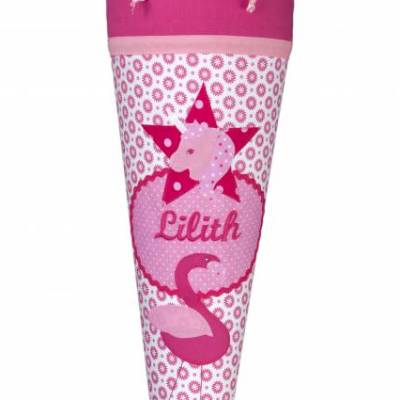 Schultüte Mädchen, Stoffschultüte Einhorn, Flamingo Schultüte aus Stoff Pink
