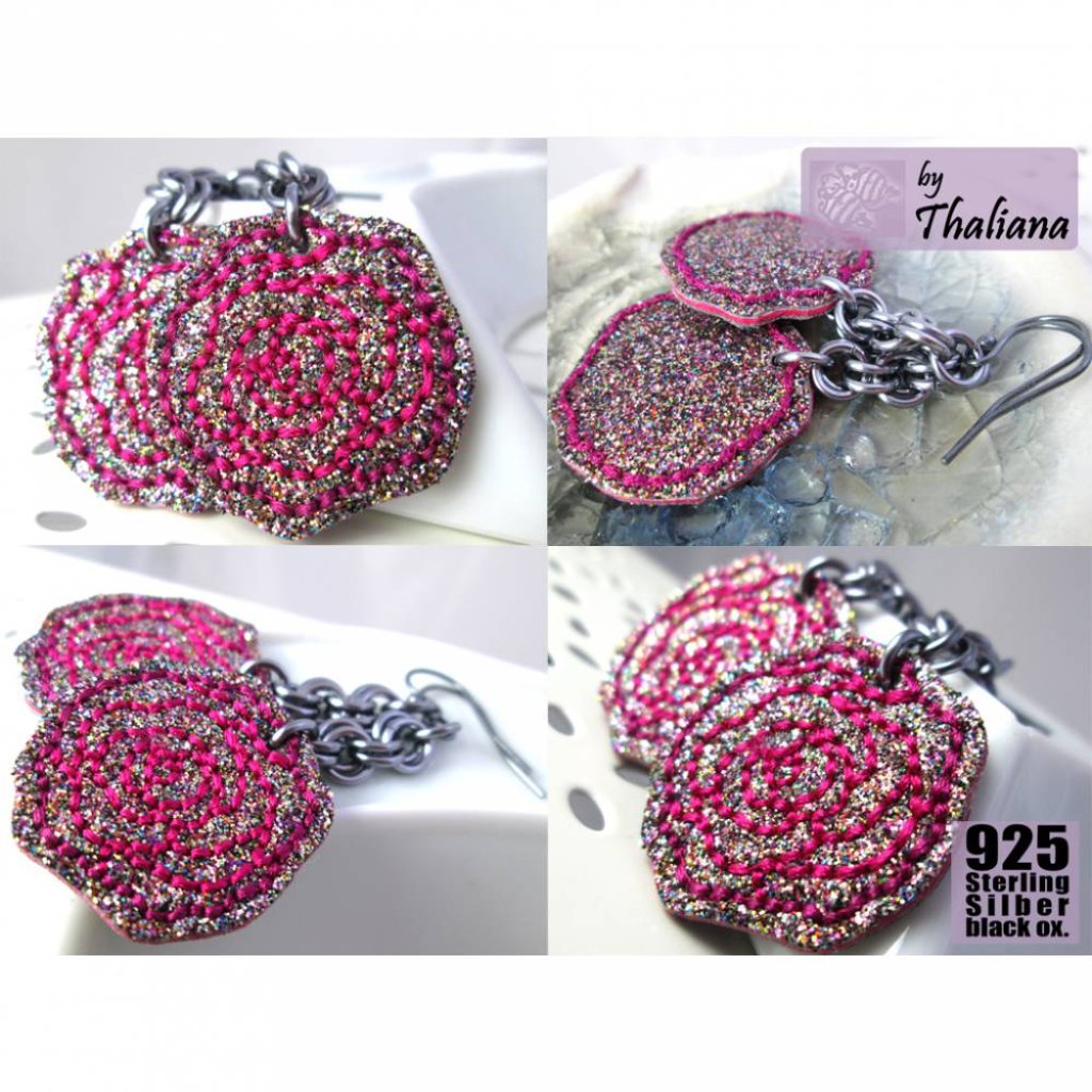 glitzerROSEN edle lange Ohrringe Rosenohrhänger Bild 2