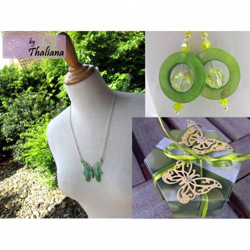 FUNKELBOX Schmuckset Schmetterling grün gelb Set