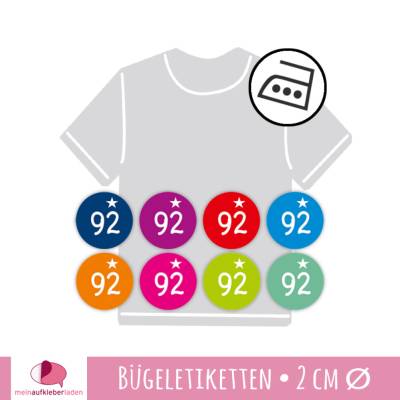 45 mini permanent Bügeletiketten | Stern - Größenetiketten - 2,0 cm Ø