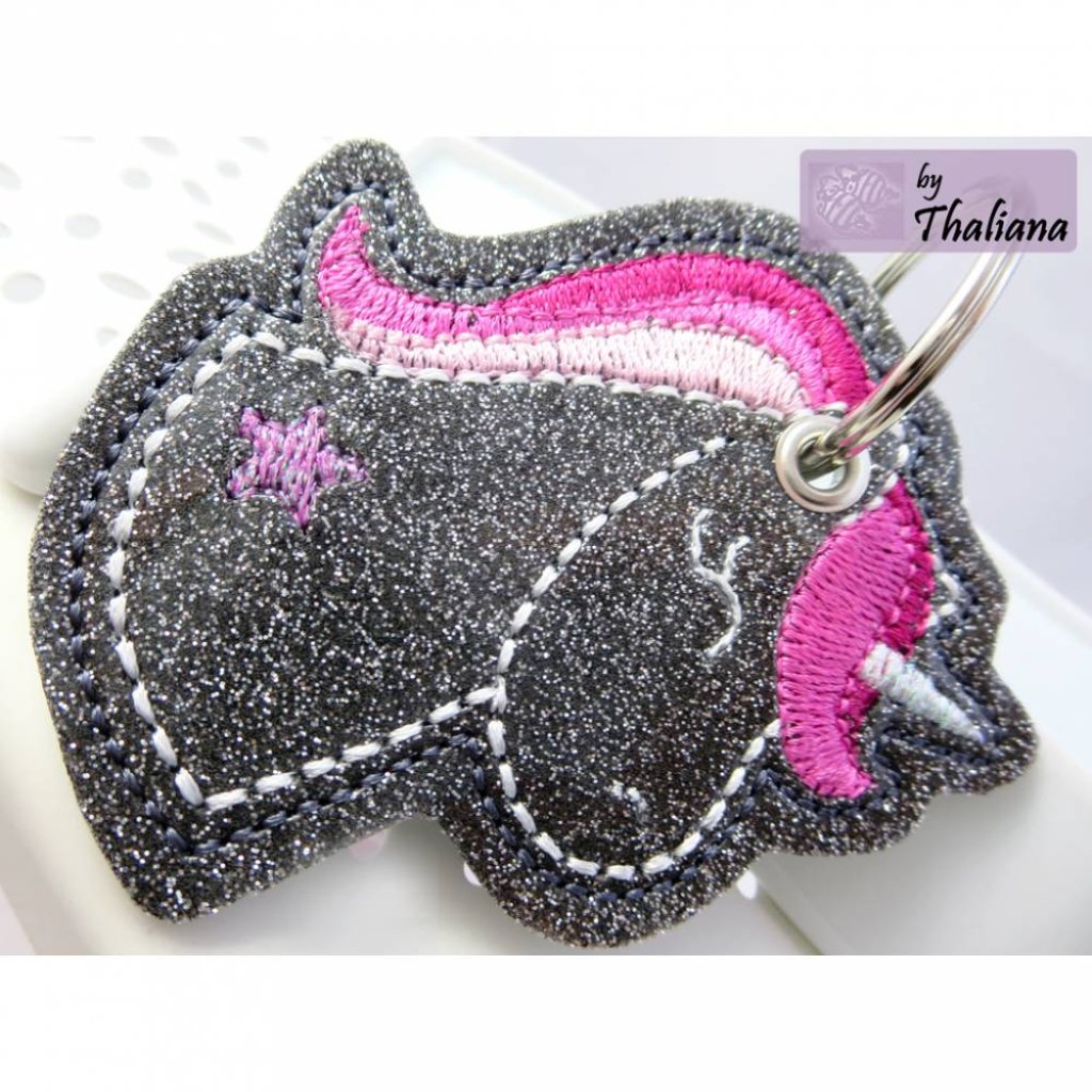EINHORNglitzer pink Schlüsselanhänger Einhorn grau Bild 1