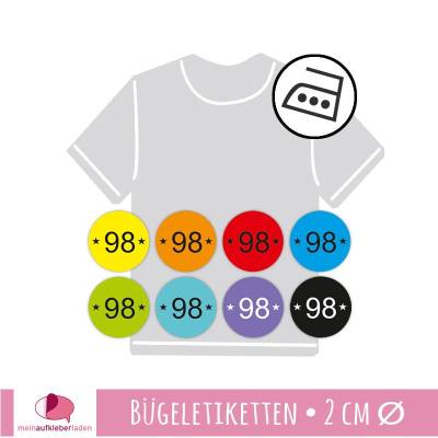 45 mini permanent Bügeletiketten | Sterne - Größenetiketten - 2,0 cm Ø