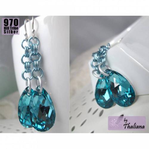 edle türkise OZEANPENDEL Ohrringe Echtsilber blau