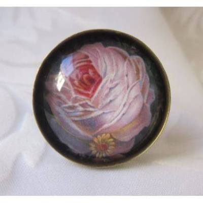 Cabochon Ring Motiv rosa Rose "Giselle" verschnörkelt Vintage-Stil bronzefarben Antik-Look Geschenk