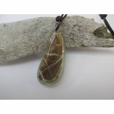 Kette Flusskiesel in Harz, Männerschmuck, Steinanhänger, 