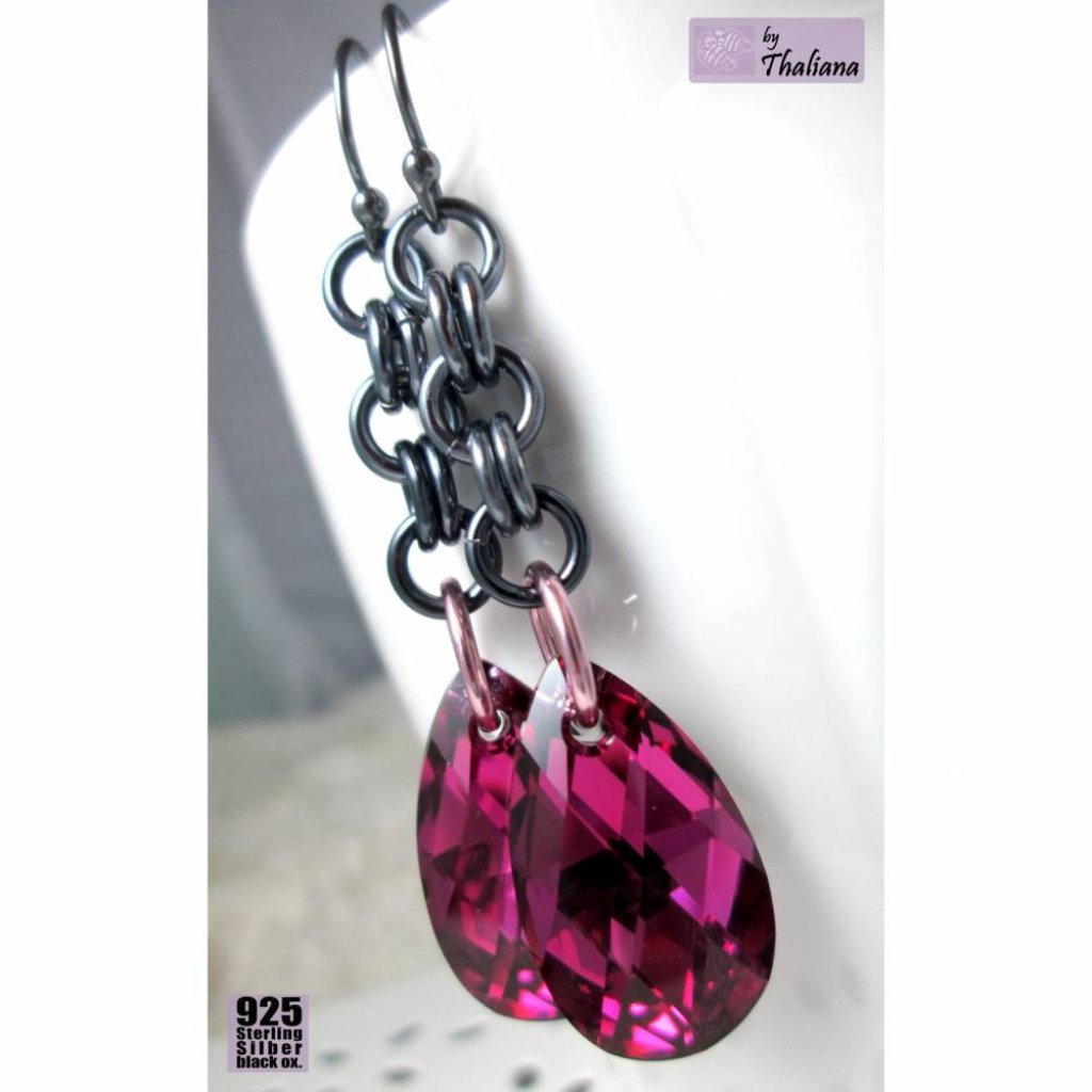 elegante DUNKELPENDEL pinke Ohrringe Echtsilber Bild 2