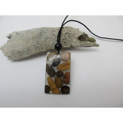 Kette Flusskiesel in Harz, Männerschmuck, Steinanhänger, 