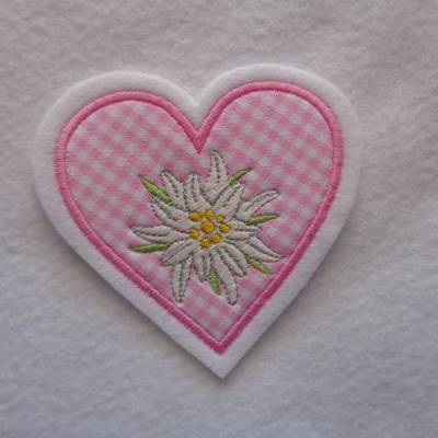 Applikation / Aufnäher Herz mit gesticktem Edelweiss