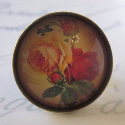 Cabochon Ring Rosen Motiv "Deux Roses" Vintage-Stil verschnörkelt Geschenkidee