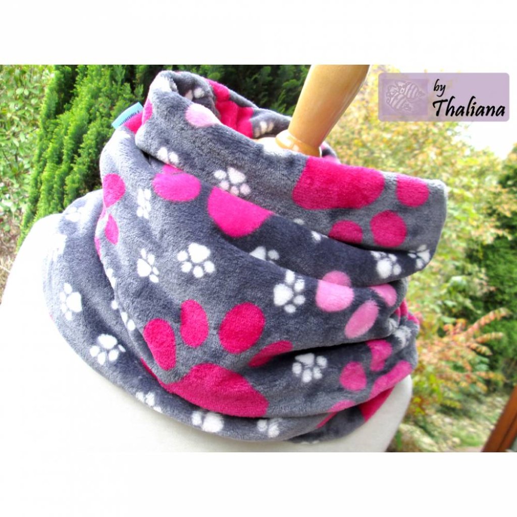 PFOTENLIEBE grauer Loop pinke Pfoten Loopschal Bild 1