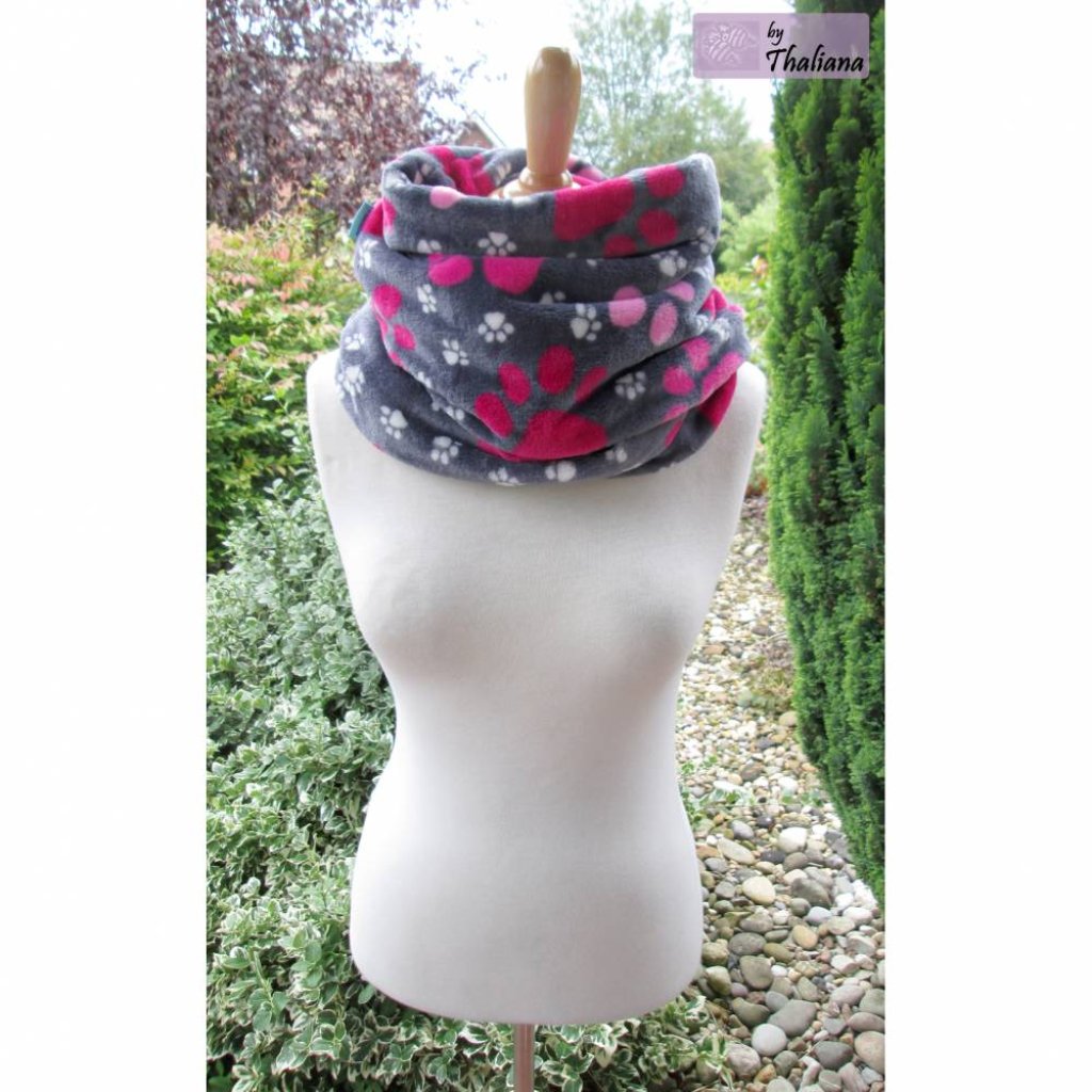 PFOTENLIEBE grauer Loop pinke Pfoten Loopschal Bild 2