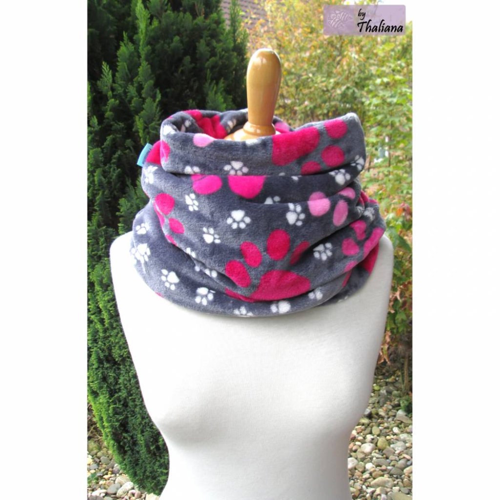 PFOTENLIEBE grauer Loop pinke Pfoten Loopschal Bild 3