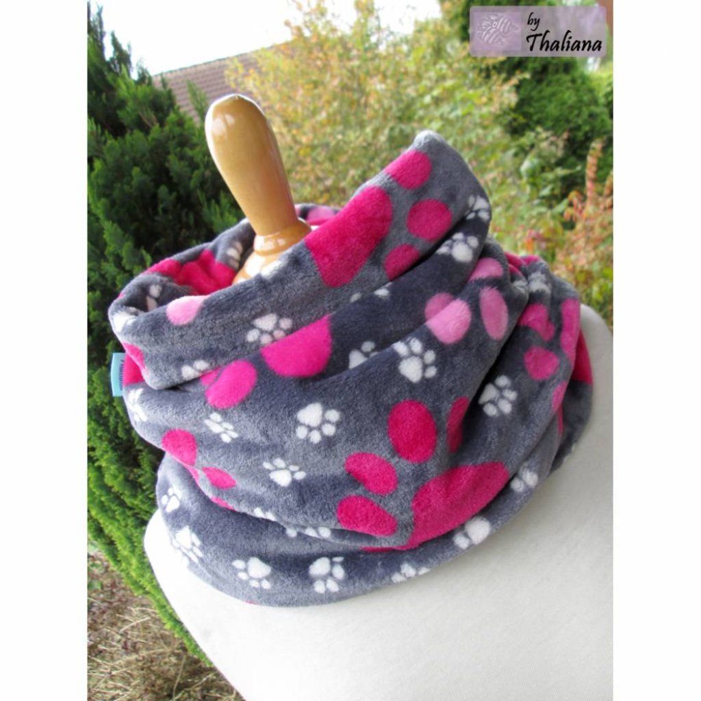 PFOTENLIEBE grauer Loop pinke Pfoten Loopschal Bild 4