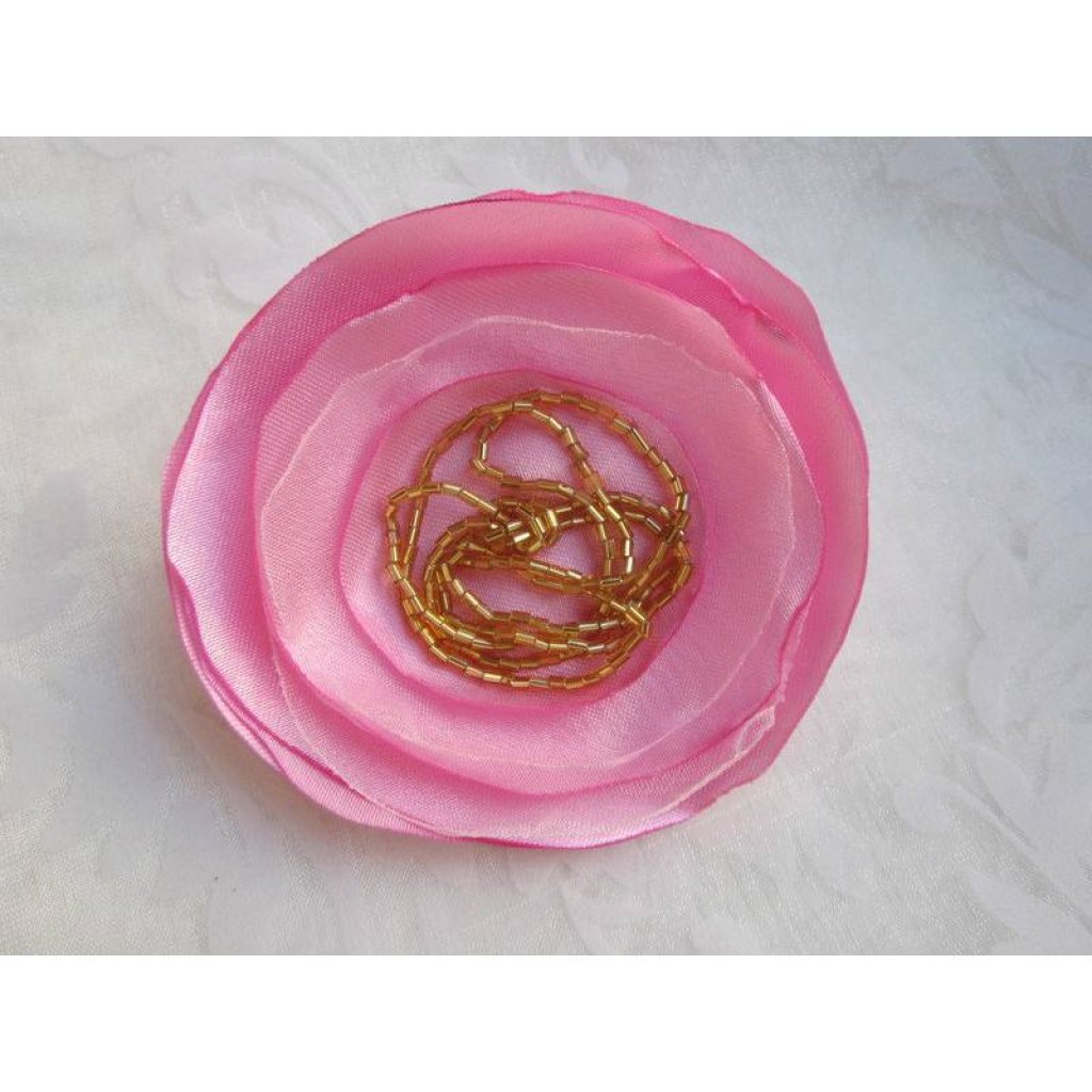 Satin Organza Brosche Stoffblume Rosa Hochzeit 