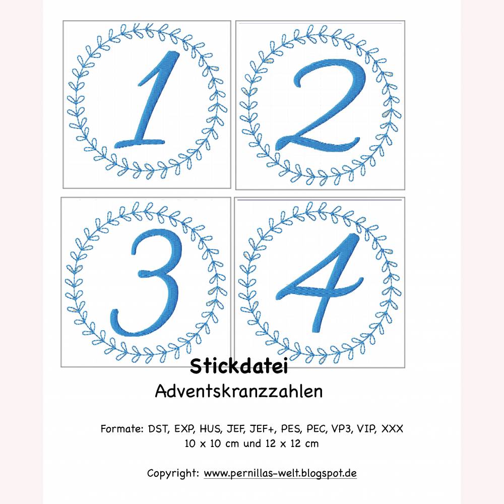 Stickdatei "Adventskranz-Zahlen" Bild 1
