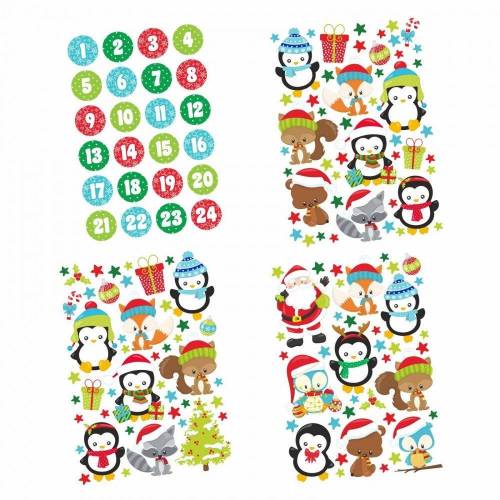 24 Adventskalender Zahlen Aufkleber und Tier Stickerbögen - Weihnachten zum basteln dekorieren DIY