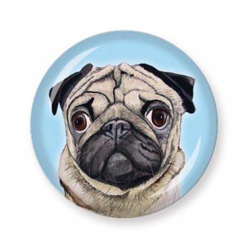 Button "Mops OSKAR" blau, 3,2 cm