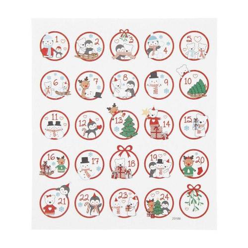 24 Zahlen Aufkleber Wintertiere - rund 2,6 cm Ø - Adventskalender DIY Kalenderzahlen Pinguin, Eisbär, Rentier