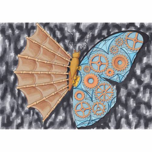 Postkarte „Steampunk Schmetterling“ | Künstlerpostkarte