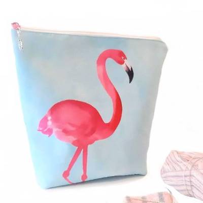 Handarbeitstasche Gr. S, Projekttasche, Sockentasche mit Flamingos und Maschenmarkierer