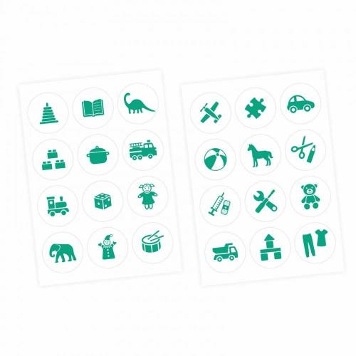 Möbelaufkleber Ordnungssticker für Spielzeug MINT/ WEISS Kinderzimmer Aufbewahrung Spielsachen