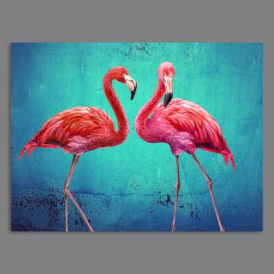 Pink Flamingos Collage Wandbild Vintage Style Kunst Druck Türkis smaragd grün Gicleedruck Leinwand