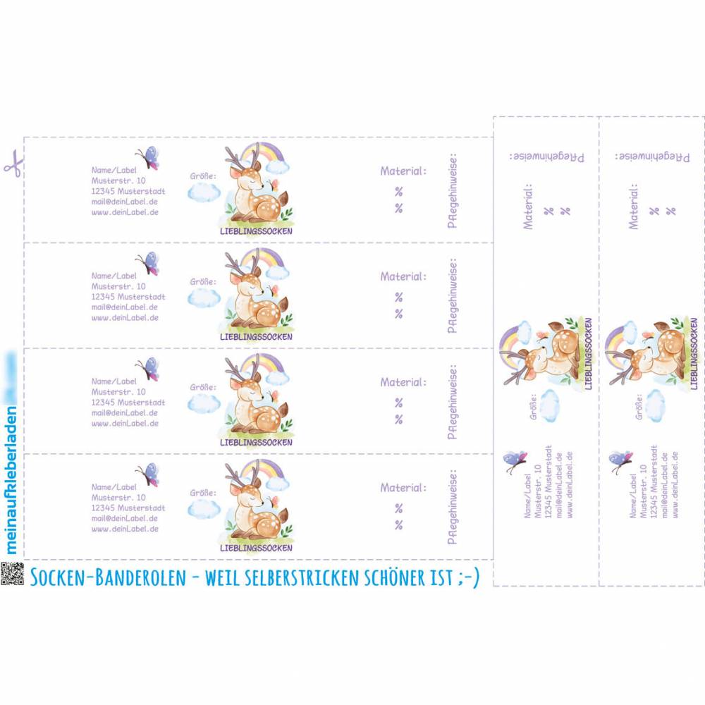 6 Baby - Sockenbanderolen: Lieblingssocken - Hirsch lila - personalisierbar | mit transparente Klebepunkte Bild 2