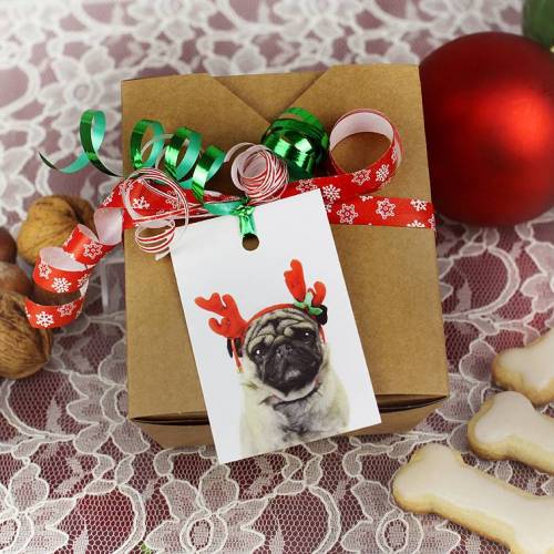 10 Boxen + Geschenkanhänger „Mopsige Weihnachten“