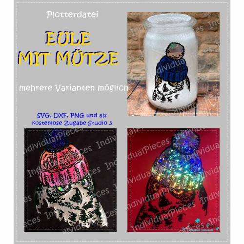 Plotterdatei Eule mit Mütze