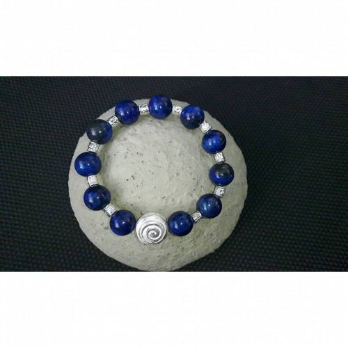 Edles Edelstein-Armband mit großen Lapislazuli-Kugeln und versilbertem Metallelementen