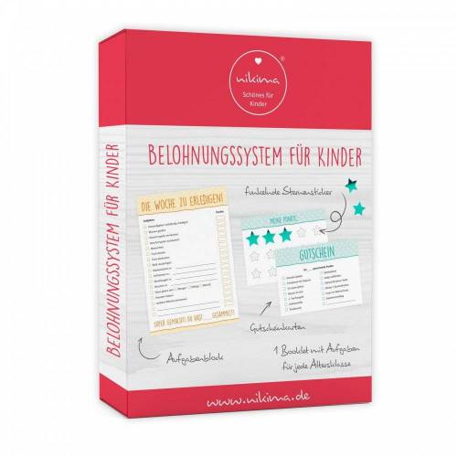 Belohnungssystem für Kinder - 1 Block Aufgabenliste, 25 Gutscheine, 100 Belohnungssticker, 1 Booklet