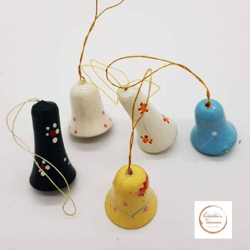 Vintage, Christbaumschmuck, Baumschmuck aus Holz, 5 bemalte Glöckchen für den Weihnachtsbaum, Dekoration, Geschenk, Weihnachten, Advent