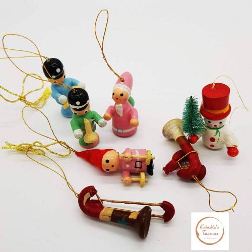 Vintage, Christbaumschmuck, Baumschmuck aus Holz, 7teilig für den Weihnachtsbaum, Dekoration, Geschenk, Weihnachten, Advent