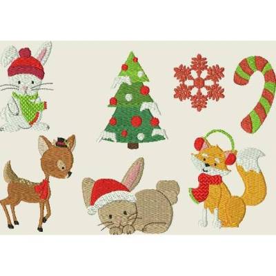 Stickdatei Fuchs Hase Weihnachtsbaum  Weihnachten 363 Maschinenstickerei