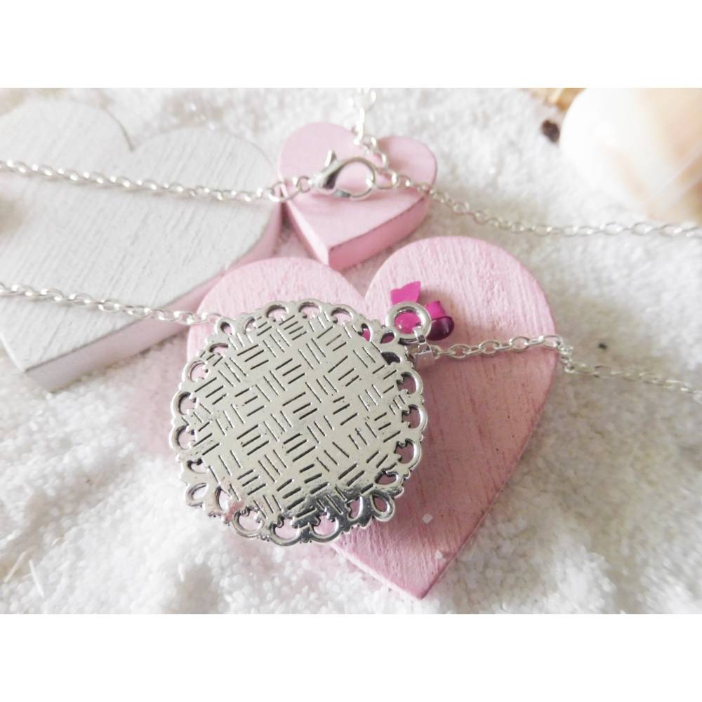 Anker Halskette, Cabochon Kette mit nostalgischem Anker und Schleife, Rockabilly und Vintage Look, versilberte Kette Bild 2