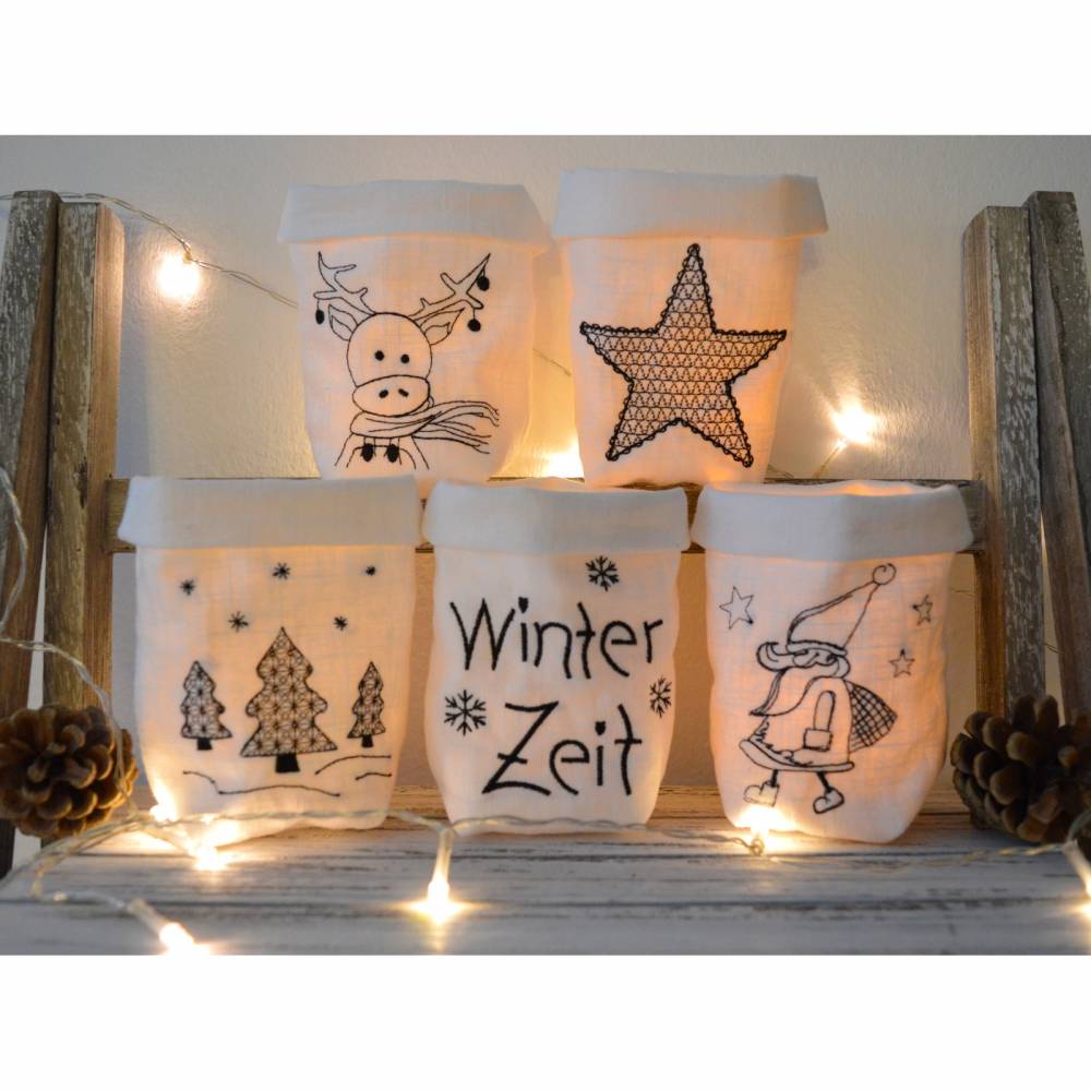 ITH Lichterbeutel Weihnachten SET 10x10cm und 13x18cm für ein LED Licht Bild 1