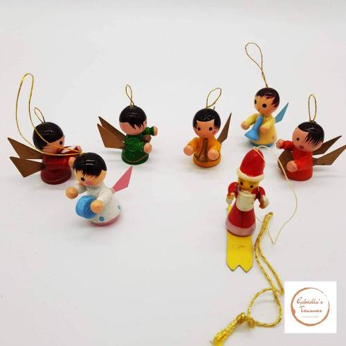Vintage, kleine Weihnachtsengel aus Holz, Christbaumschmuck, Baumschmuck für den Weihnachtsbaum,