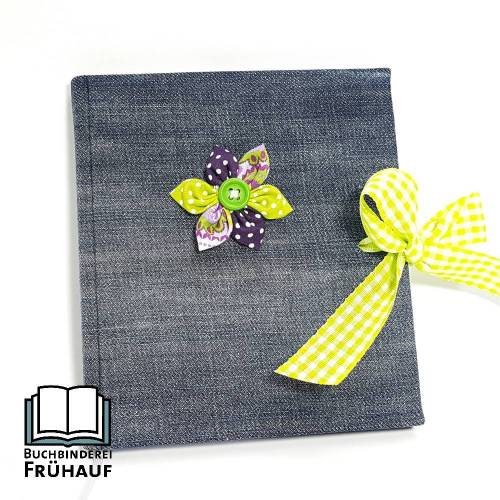 Upcycling Tagebuch Notizbuch Jeans mit Stoffblume