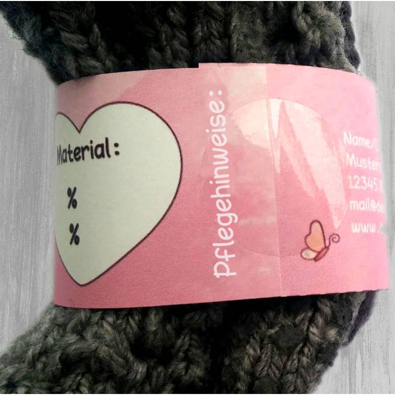 6 Baby - Sockenbanderolen: Mit Liebe gestrickt - blau Kätzchen - personalisierbar | mit transparente Klebepunkte Bild 3