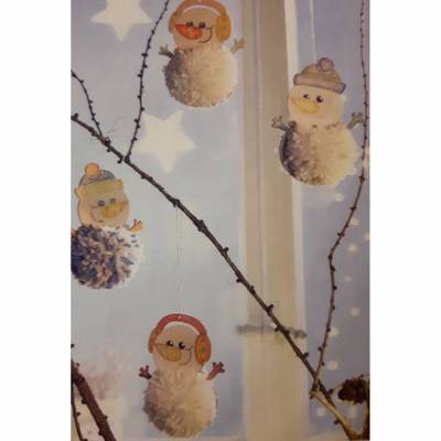 Bastelset für Holz-Anhänger Schneemann  2 Motive zur Auswahl, Pompon Schablone