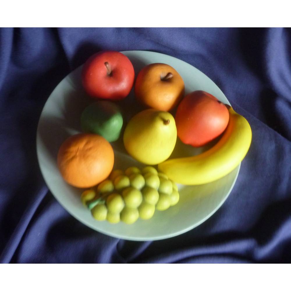 Obst aus Keramik.Apfel,Birne,Banane,Avokado,Weintrauben und Orange Unikat,Keramik,Handarbeit