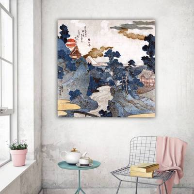 Landschaft Fuji - Japanische Kunst - Leinwandbild - Vintage Bilder - Wandbild - Holzschnitt - abstrakt