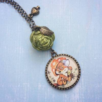 Kleiner Fuchs - Cabochonkette antikgold Einzelstück /// ABVERKAUF