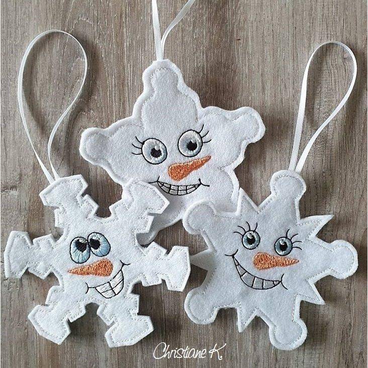 * Super Weihnachtsdeko, 3 x ITH Schneeflocken *  ITH Anhänger, Stickdatei, 10 x 10 cm Bild 1