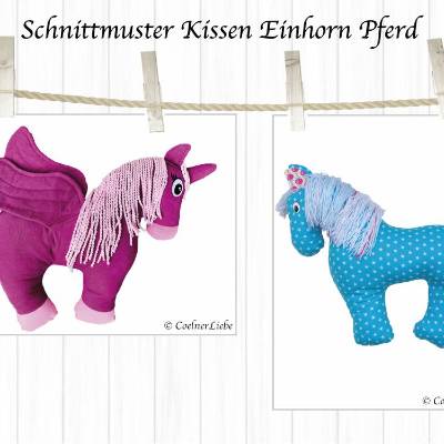 EBook Kissen Pferd Einhorn, Schnittmuster im A4 Format zum Ausdrucken, inkl. Anleitung und Plottderatei