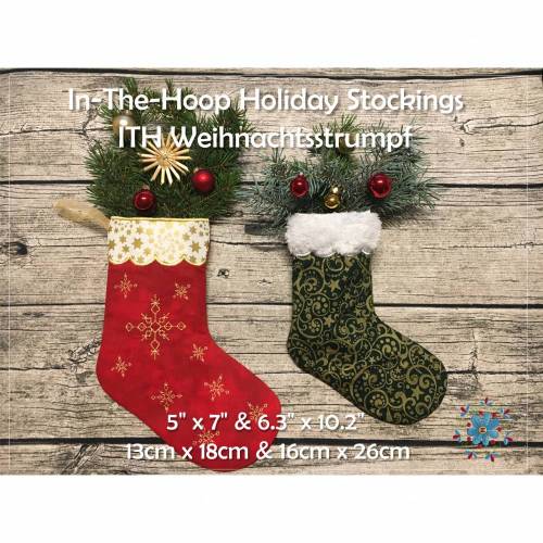 ITH Weihnachtstrumpf Stickdateien Set 13x18cm und 16x26cm